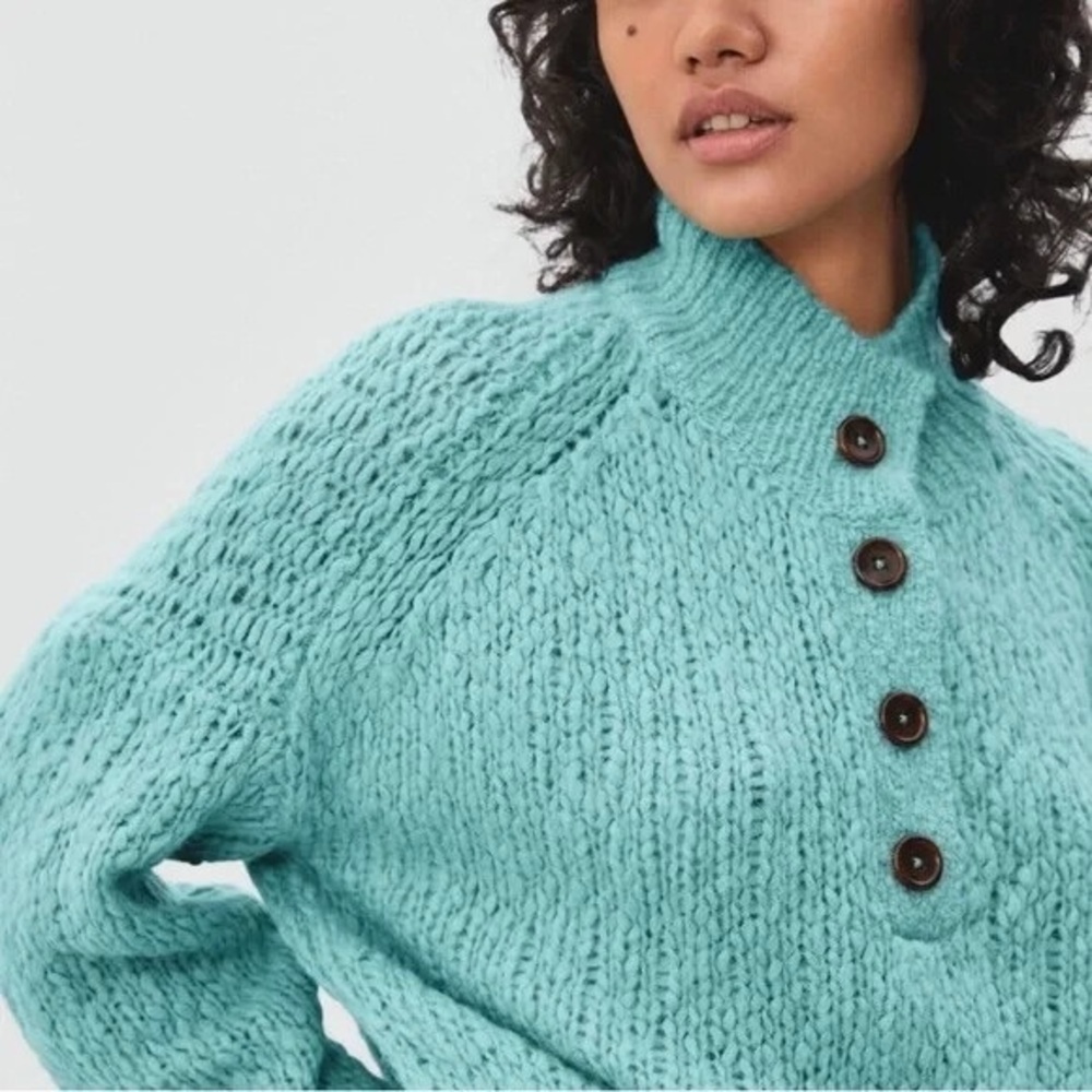 Everlane The Lofty Knit Henley Sweater in Seafoam Green - XS